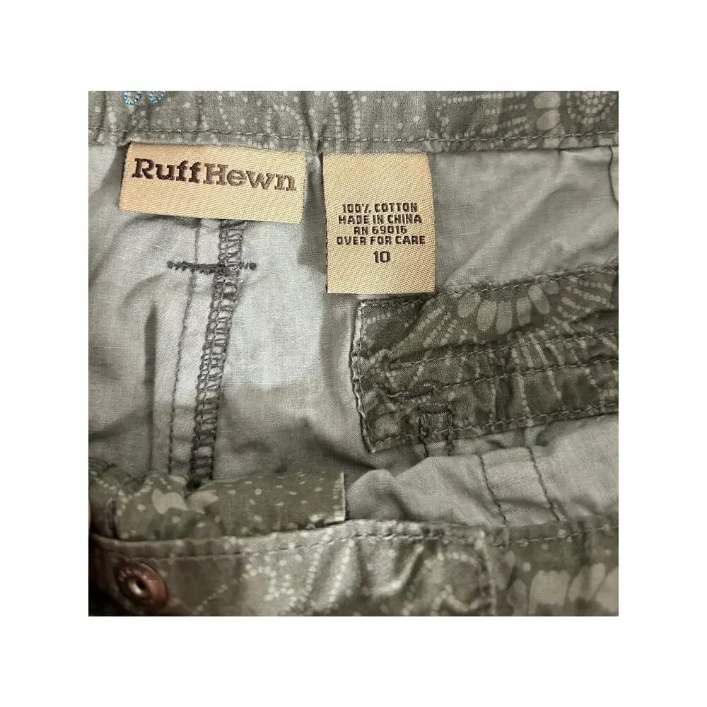 Ruff Hewn Womens Bermuda Shorts Floral Paisley Print Olive Green Cotton Y2K Boho